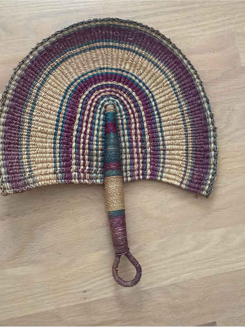 Vintage African Bolga Fan  Handle Woven Decorative Colorful Wall
